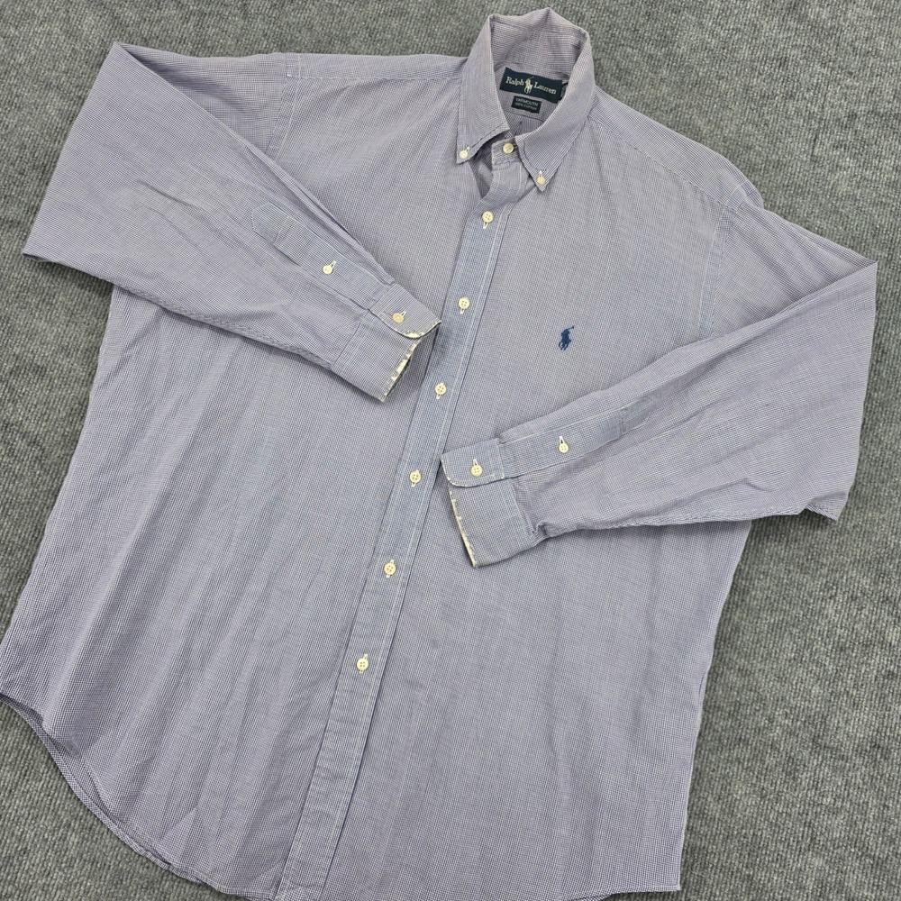 Ralph Lauren Yarmouth Mens 16.5 35 Blue Gingham Cotton Button Down Shirt
